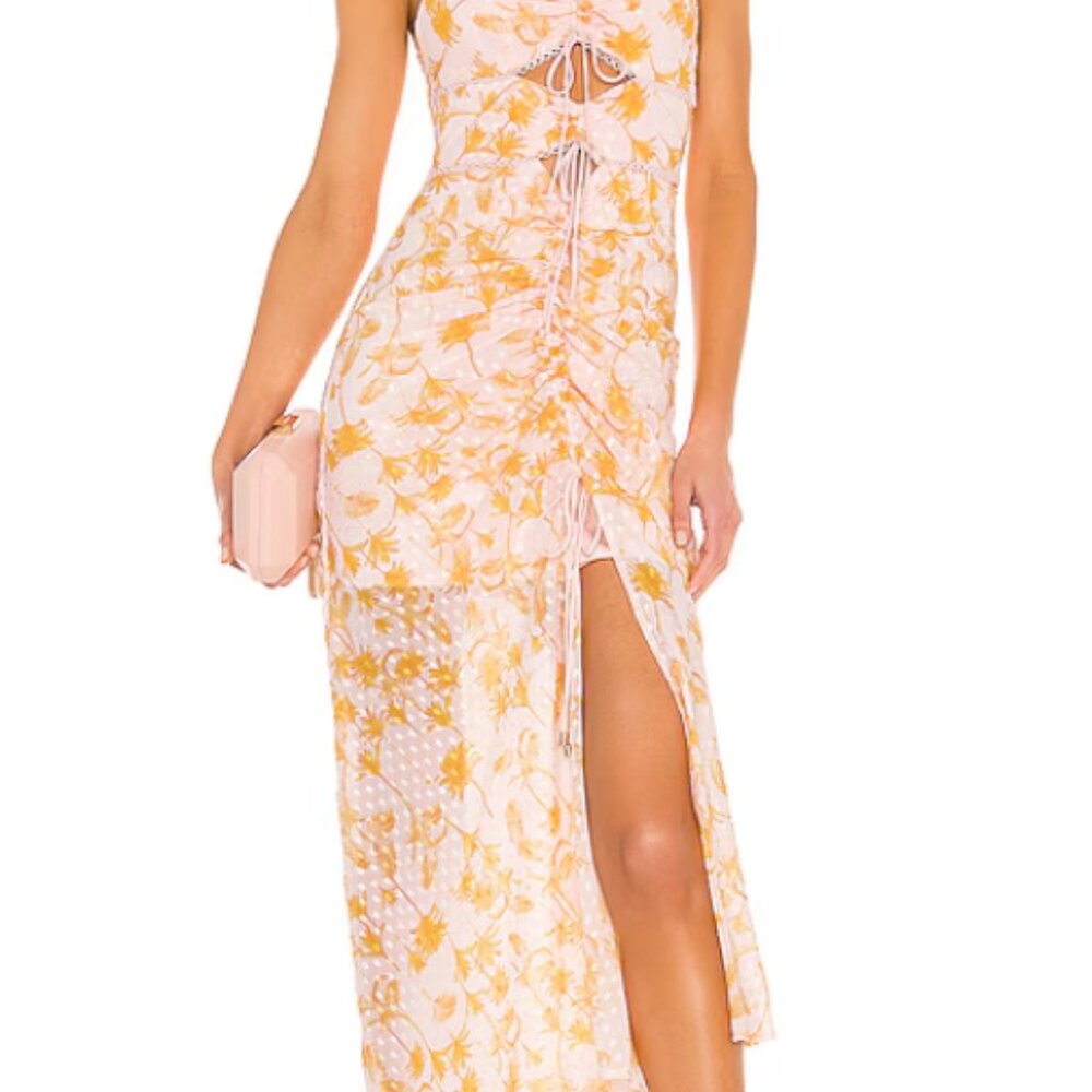 Angelina Dress Significant Other  Pink & Orange Palm Dress - Ruched front